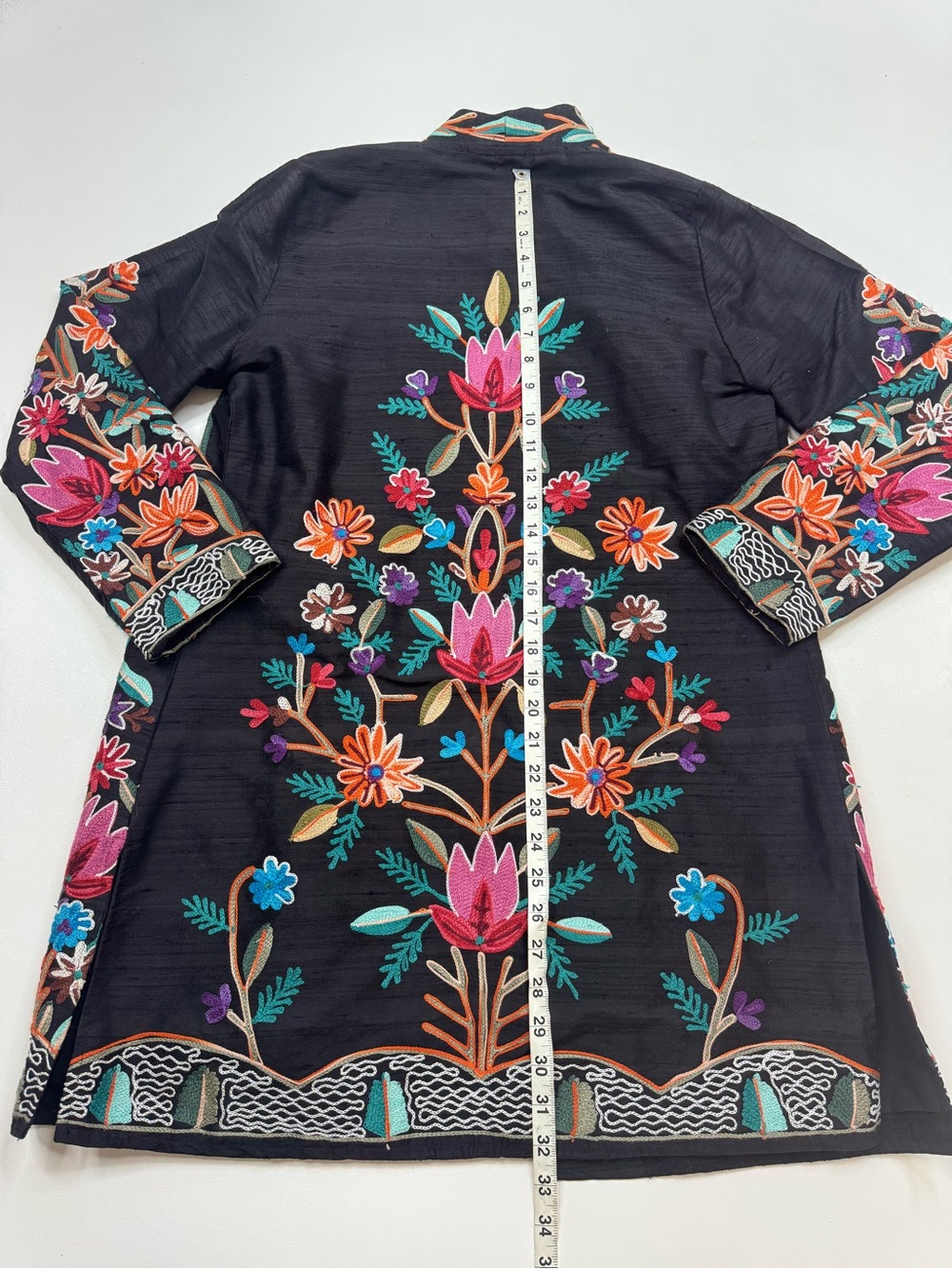 ANU 100% Silk Embroidered Open-Front Floral Jacket Womens Small - Picture 11 of 12